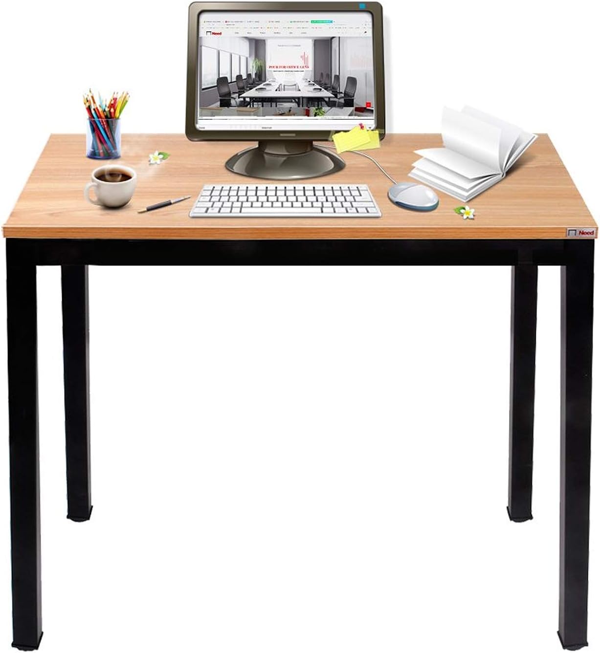 Need Small Computer Desk for Home&Office- 31.5'' Length Small Writing Desk Gaming Desk Students Laptop Use, Teak Color Desktop & Black Frame AC3BB(8060)