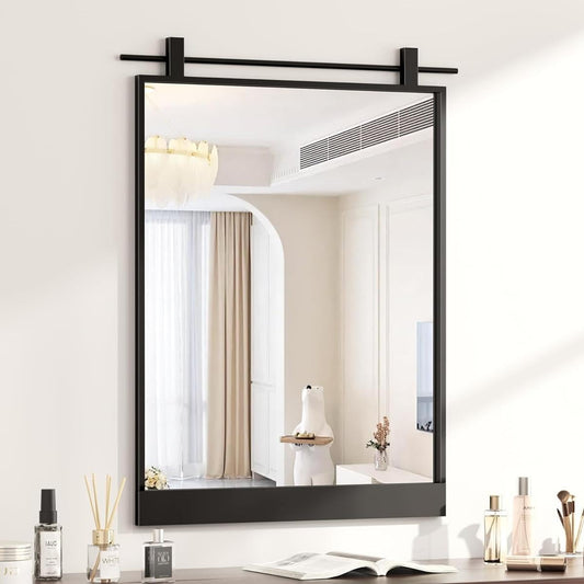 24x36 Inch Rectangle Bathroom Vanity Mirror for Wall Mounted Over Sink Farmhouse Rustic Matte Black Frame Barn Door Mirrors Foyer Entryway Decor
