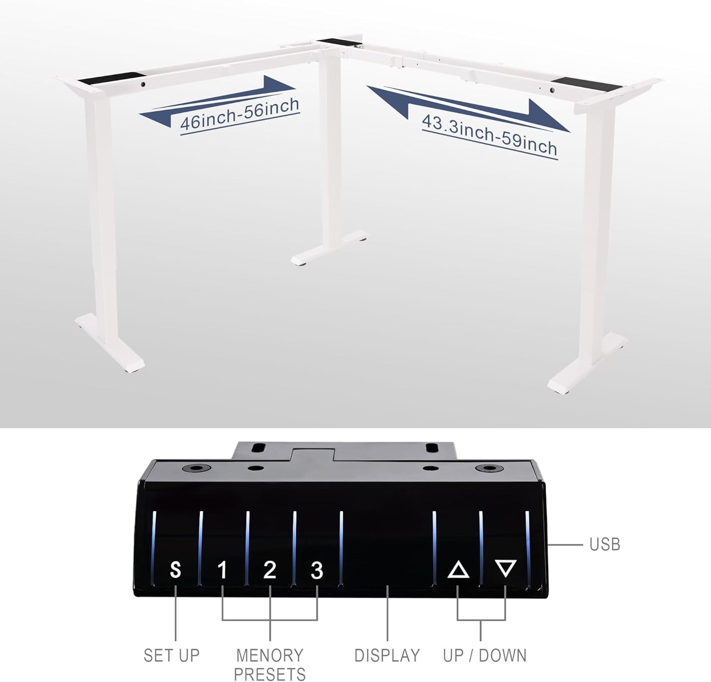 Fromann Adjustable 3 Legs Standing Desk Frame Base Electric Corner Sit-Stand Desk for Home and Office (White)