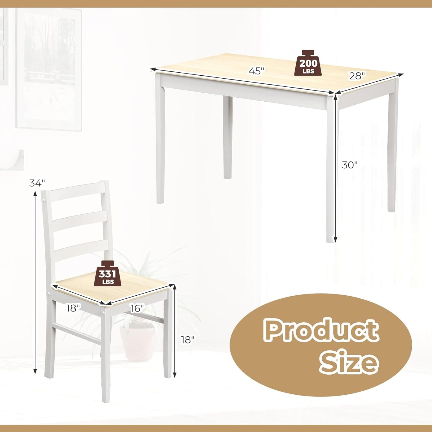 Giantex Dining Table Set for 4, Dining Room Table Set for 4, Breakfast Nook with Kitchen Table, 4 Dining Chairs, Compact Space-Saving Dinette Set for Small Space, Kitchen Table Chairs Set of 4 (Beige)