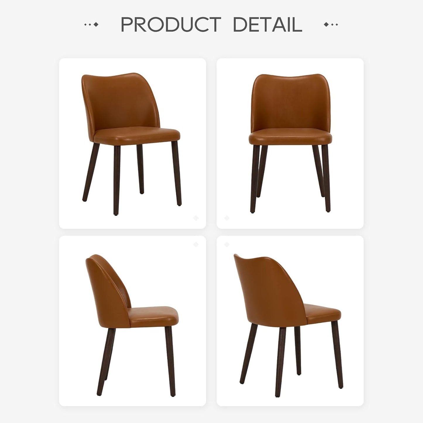 COLAMY Upholstered Dining Chairs Set of 6, Modern PU Leather Dining Room Kitchen Side Chair with Padded Seat and Wood Legs Restaurant/Cafe,Light Brown