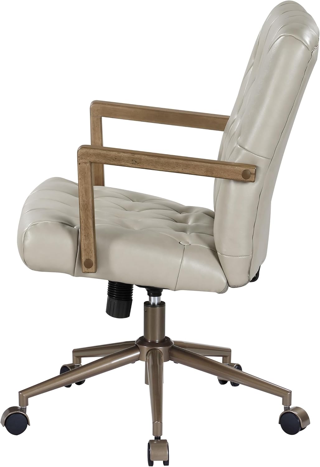 OSP Home Furnishings Waltham Adjustable Height and Tilt, Swivel Home Office Chair with Wood Arms, Taupe Faux Leather