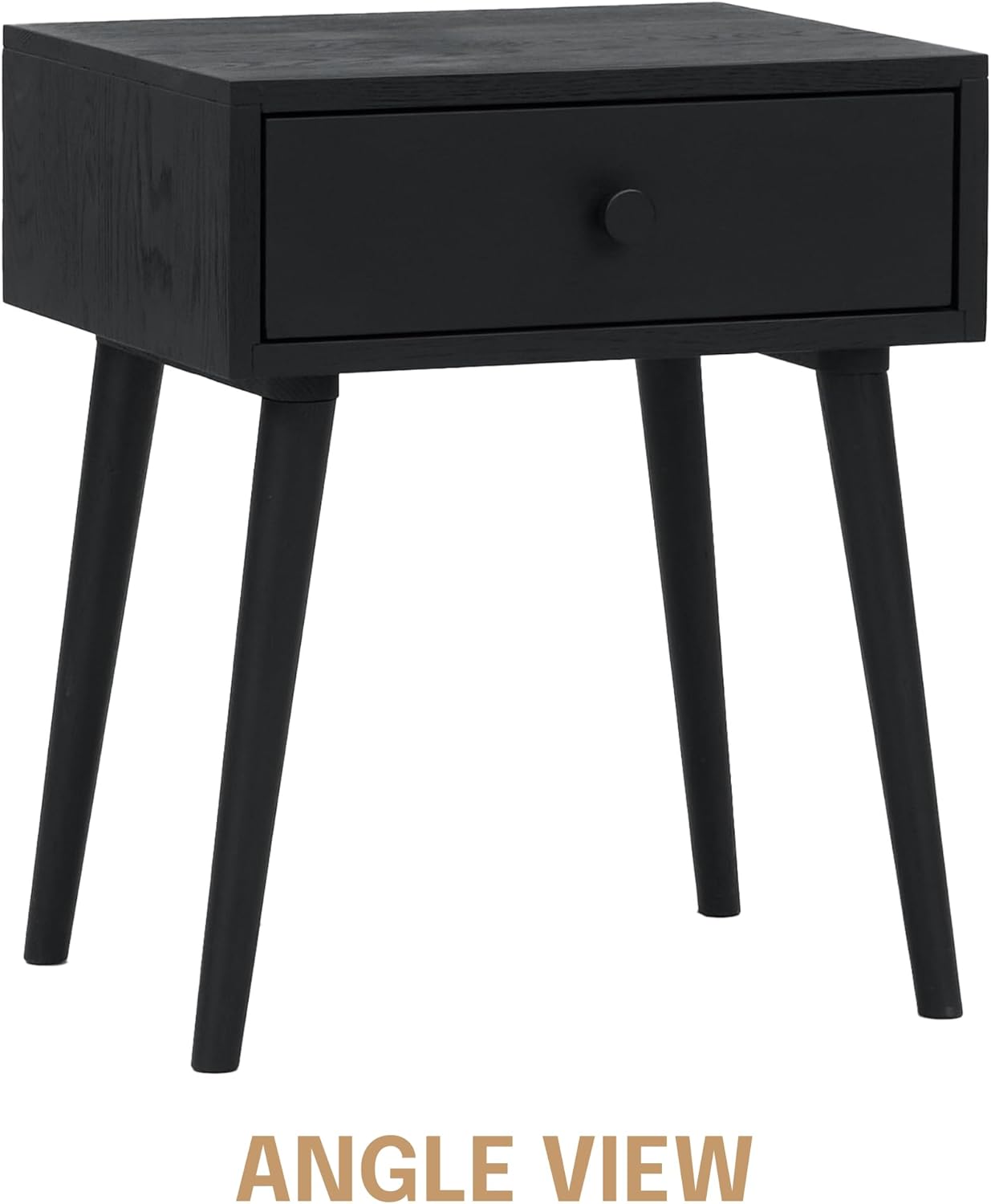NTC Solid Oak Lux Nightstand with Drawer, Mid Century Modern Side Table Bedroom, Bedside Furniture, Night Stand, End Table, Easy Assembly - Burnt Black