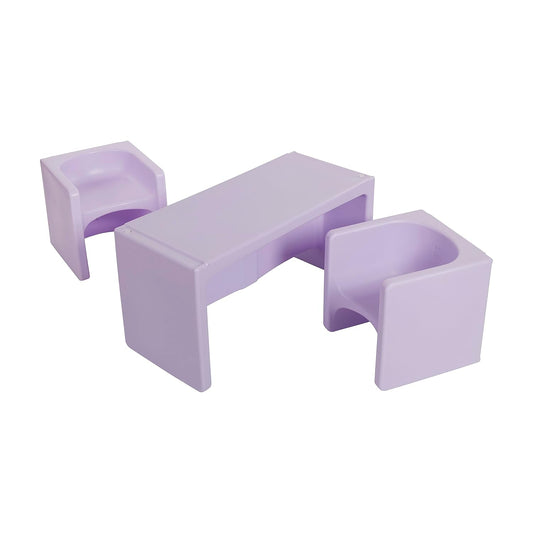 ECR4Kids Tri-Me Table and Cube Chair Set, Multipurpose Furniture, Light Purple, 3-Piece