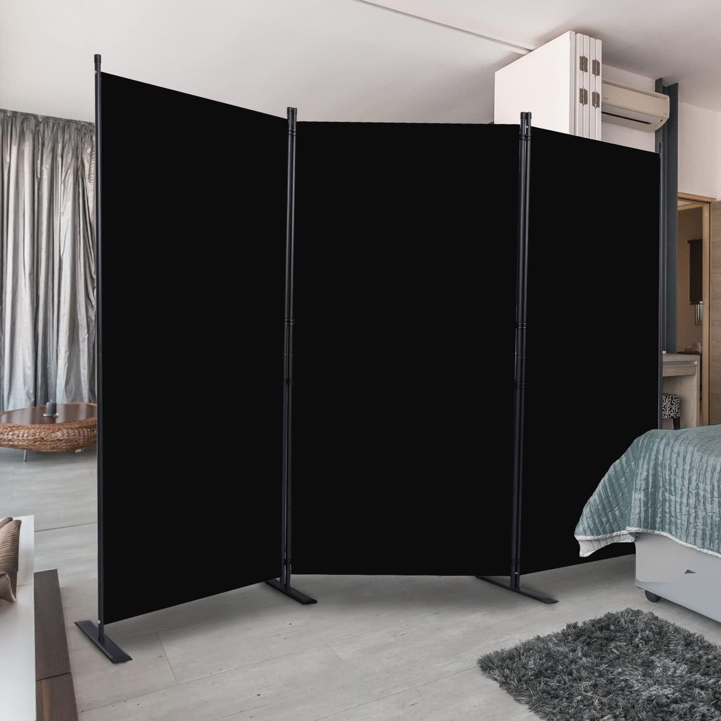 Room Divider, 3 Panel Folding Privacy Screens with Wider Support Feet, 6 Ft Portable Room Partition for Room Separator, 102" W X 71" H, Black