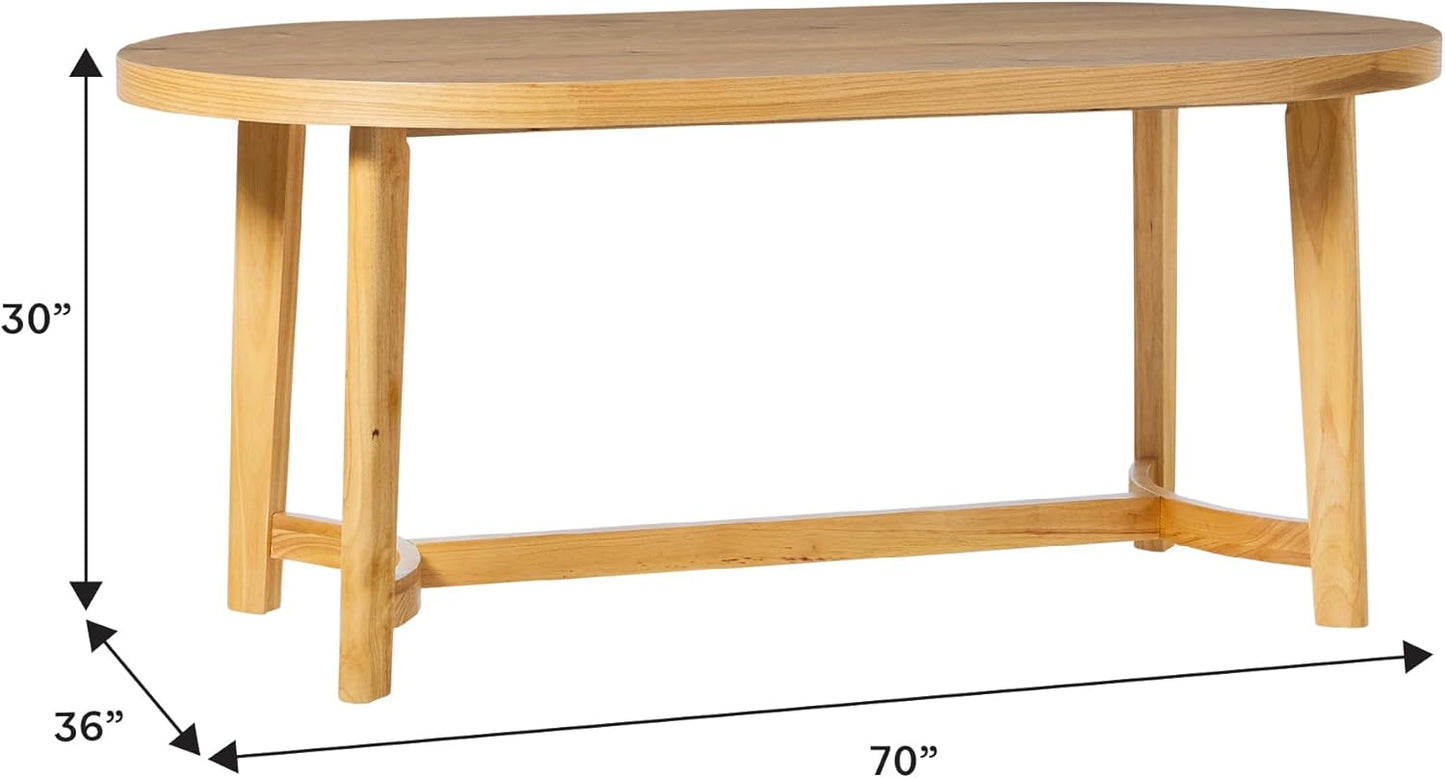 Walker Edison Modern Farmhouse Rustic Solid Oak Wood Oval Dining Table for 6 - White Oak