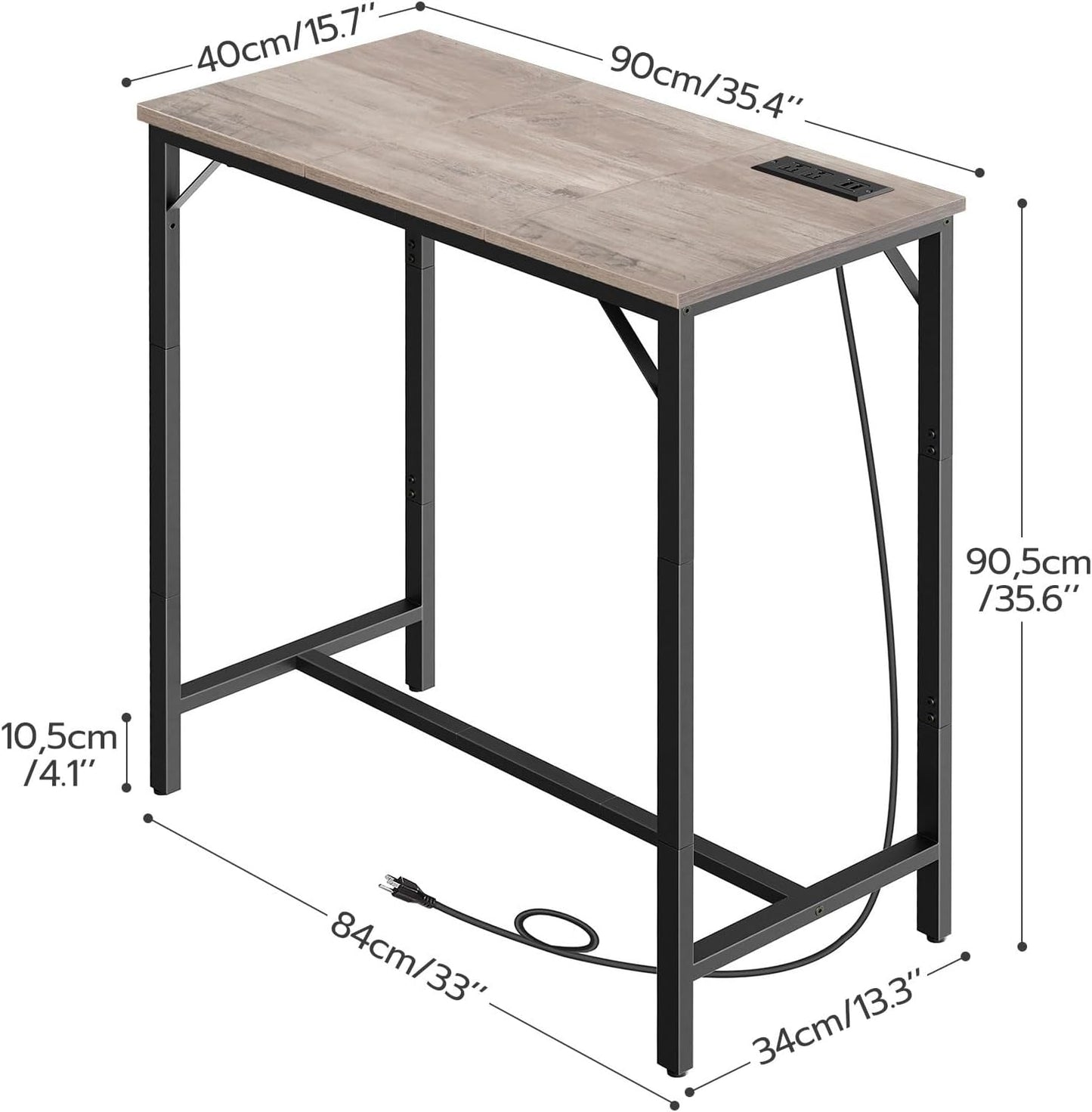 HOOBRO Bar Table with Charging Station, Rectangular Pub Table, High Top Coffee Table, Counter Bar Height Table, Narrow Long Dining Table, 35.4" L x 15.7" W x 35.6" H, Greige BG90UBT01