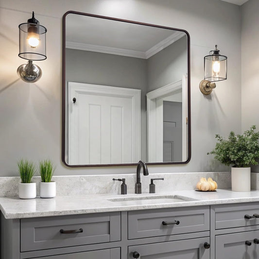 ANDY STAR 36x36 Inch Bronze Bathroom Mirror, Rounded Square Oil Rubbed Bronze Mirrors for Bathroom,Tube Metal Framed, 1’’ Deep Wall Mounted Vertically/Horizontal