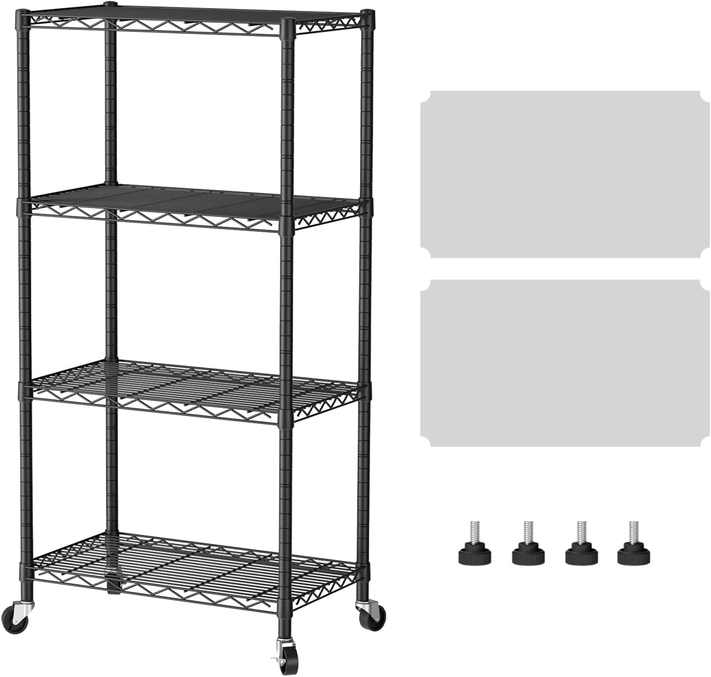 SINGAYE 4 Shelves Storage Shelf Wire Closet Bathroom Organizers Metal Pantry Kitchen Garage Shelving Unit Laundry Room Organization Home Rack Net Basket Black with Wheels