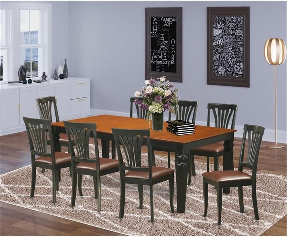 East West Furniture LGAV9-BCH-LC 9 Piece Dining Room Table Set Includes a Rectangle Kitchen Table with Butterfly Leaf and 8 Faux Leather Upholstered Dining Chairs, 42x84 Inch, Black & Cherry