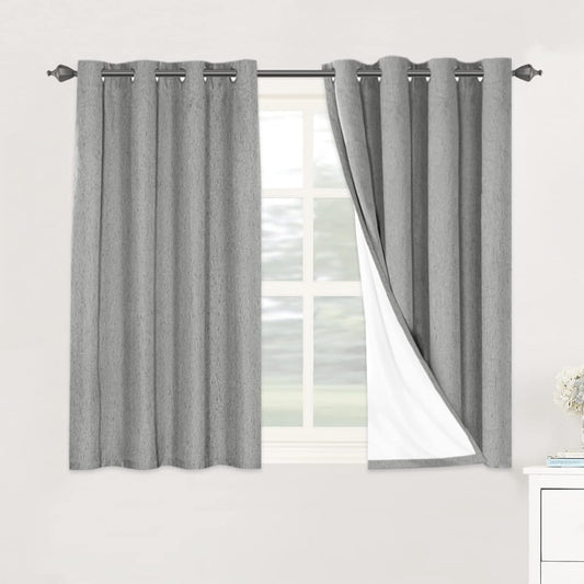 H.VERSAILTEX Linen Blackout Curtains 45 Inches Long 100% Blackout Thermal Insulated Textured Linen Look Curtain Draperies Anti-Rust Grommet, Energy Saving with White Liner, 2 Panels, Dove Gray