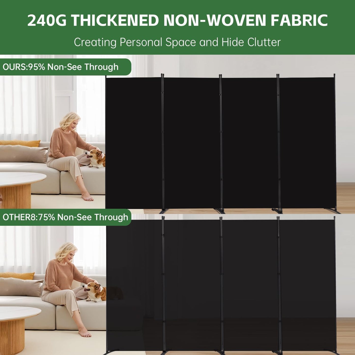YASRKML Room Divider Folding Privacy Screens, Portable Room Divider Panel 4 Panel Partition Room Dividers Screen, Freestanding Room Partitions and Dividers Fabric Dividers for Room Separation, Black
