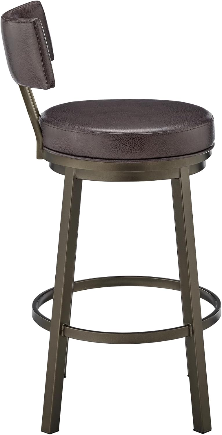 Armen Living Dalza Swivel Counter or Bar Stool in Mocha Finish with Brown Faux Leather