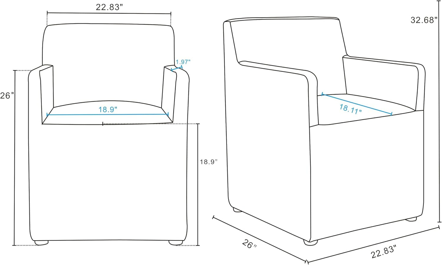 Manhattan Comfort Anna Square Modern Dining Chair with Arms, Head-to-Toe Faux Leather Upholstered Accent Armchair with Plastic Foot Padding, Set of 1, Saddle
