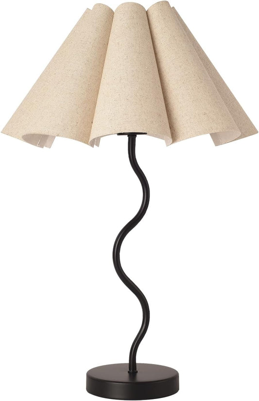 KUNJOULAM Small Table Lamp, Bedside Nightstand Lamp with Umbrella Form Fabric Lampshade Black Base, Morden Mini Desk Lamp for Bedroom Home Office Decor