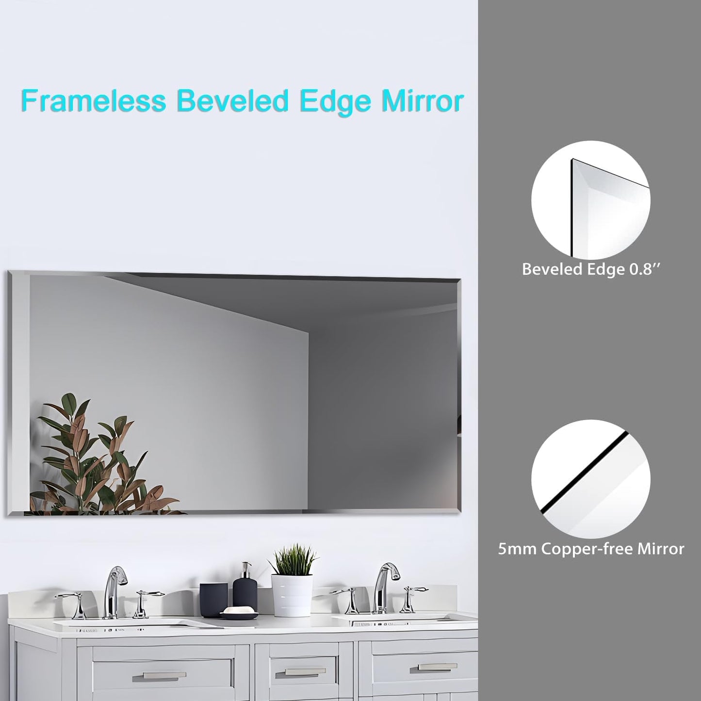 60x36 Inch Bathroom Mirror Frameless Beveled Edge Rectangle Wall Mirror Explosion Proof and Shatterproof Bathroom Vanity Mirror Wall Mounted Hang Firmly (Horizontal or Vertical)