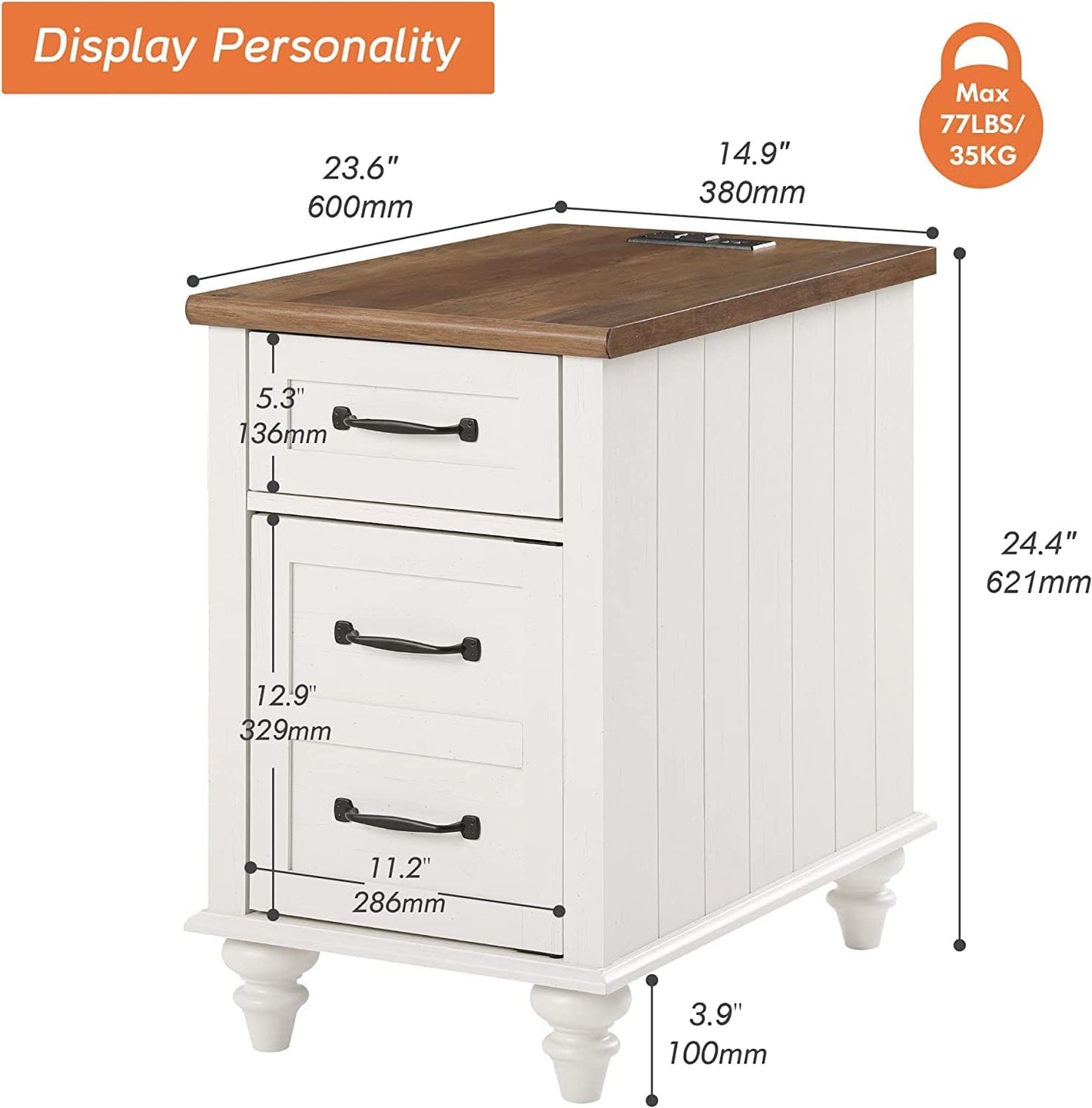 WAMPAT 2 Pack Off White End Table with Charging Station, Wood Side Sofa Table with Drawer and Storage Cabinet, Modern Nightstand with Power Outlets & USB Ports for Living Room, Bedroom