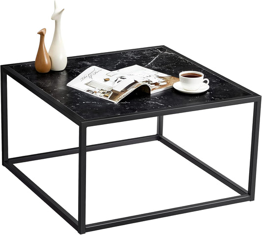 SAYGOER Black Coffee Table Small Square Coffee Table Simple Modern Center Table for Living Room Home Office 27.6 * 27.6 * 15.7Inch Easy Assembly, Black Faux Marble
