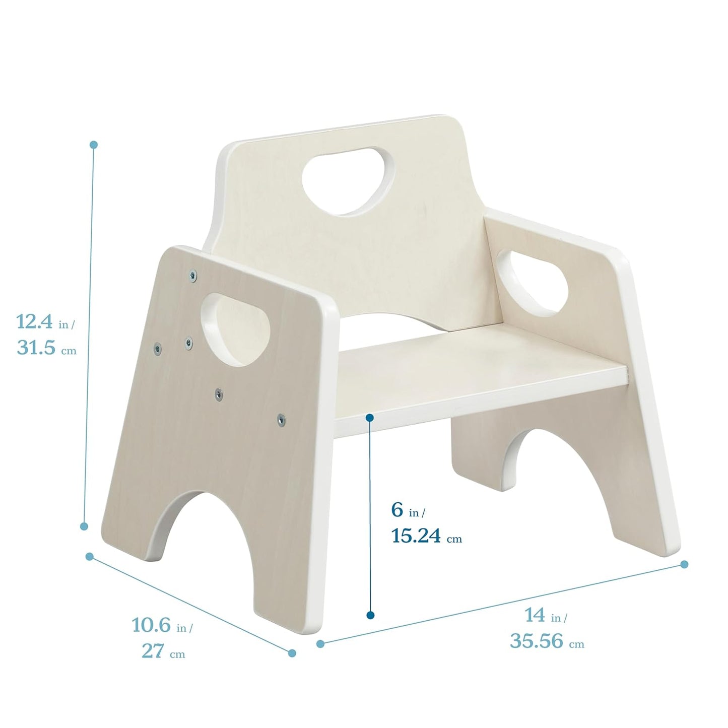ECR4Kids Stackable Wooden Toddler Chair, 6in, Kids Furniture, White Wash, 2-Pack