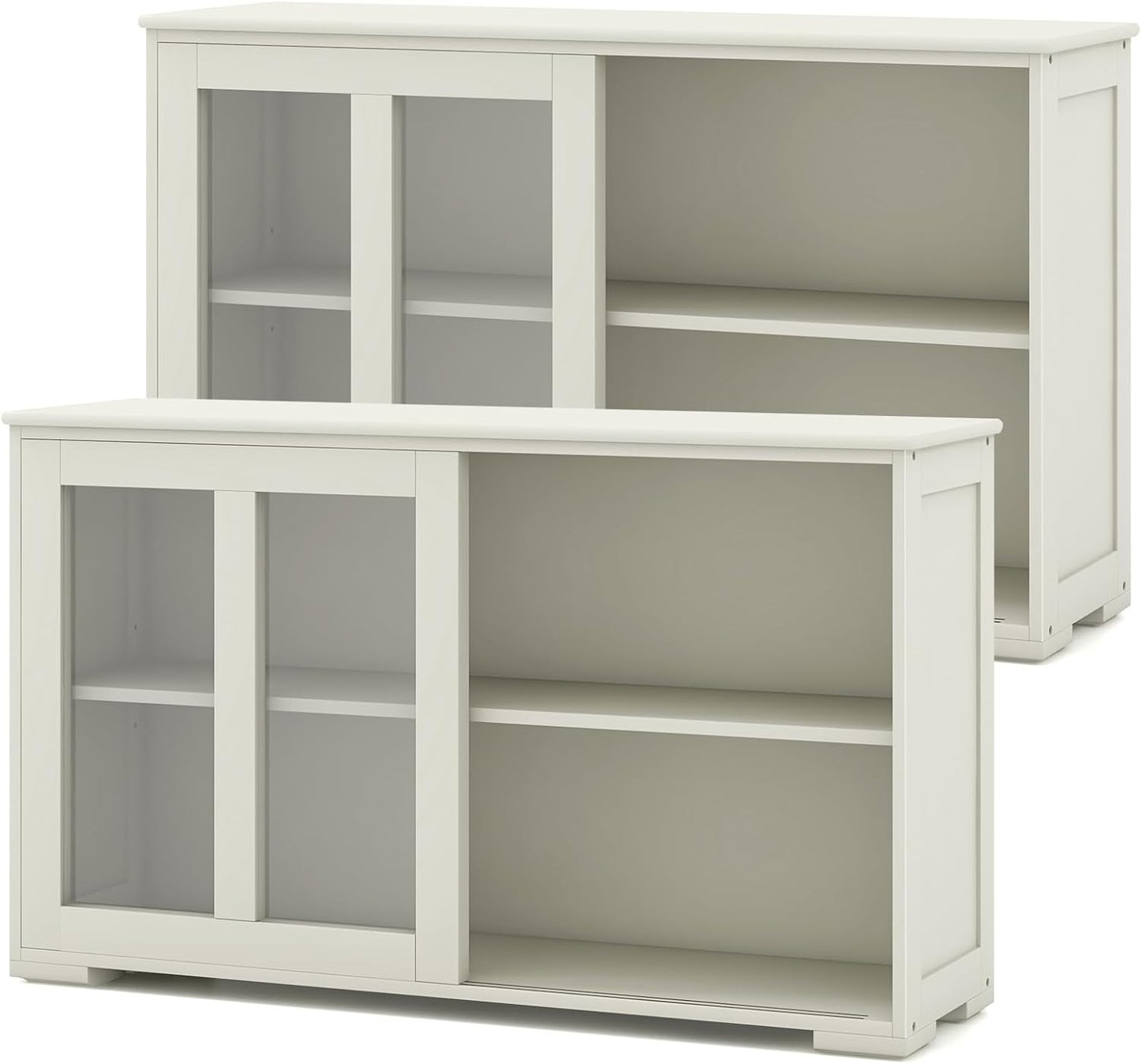 Costzon Sideboard Buffet Cabinet of 2, Wooden Kitchen Storage Cabinet with Adjustable Shelf, Sliding Glass Doors, Accent Coffee Bar Cabinet Console Table for Living Room, Dining Room, Hallway