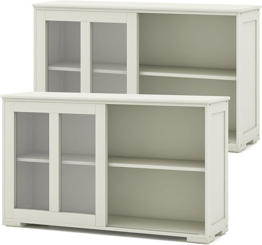 Costzon Sideboard Buffet Cabinet of 2, Wooden Kitchen Storage Cabinet with Adjustable Shelf, Sliding Glass Doors, Accent Coffee Bar Cabinet Console Table for Living Room, Dining Room, Hallway