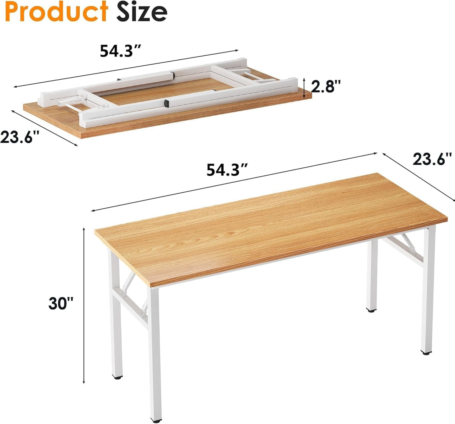 Need Office Computer Desk - 54.3L Sturdy and Heavy Duty Folding Laptop Table,Writing Table/Home Office Desk/Sewing Table,No Assembly Required (Teak&White) AC5BW138