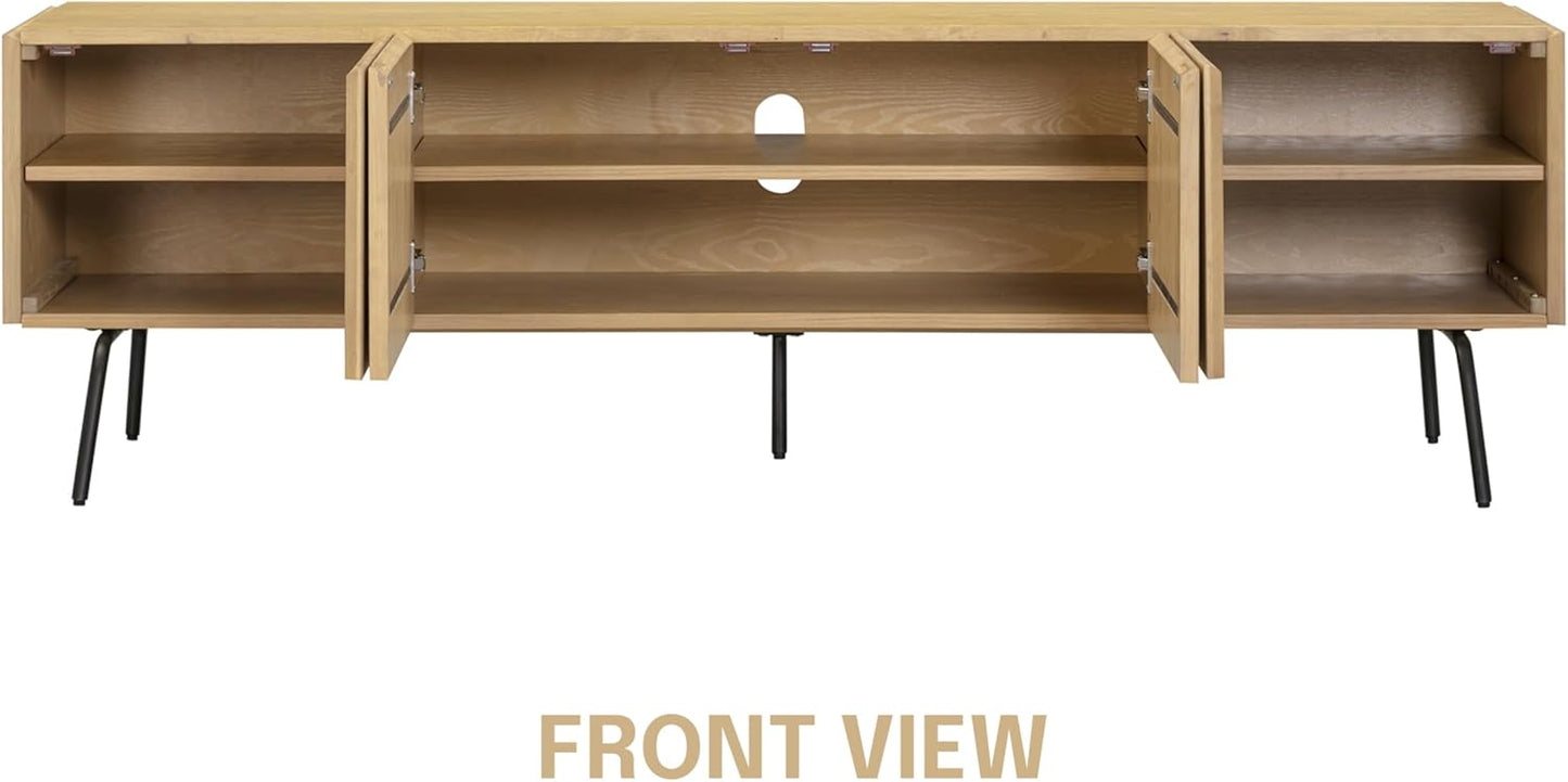 NTC Veil TV Stand with 4 Doors for TVs up to 75’’, Media Console with Vertical Groove Design and Metal Legs, Modern Entertainment Center for Living Room and Bedroom, Effortless Assembly, Sand