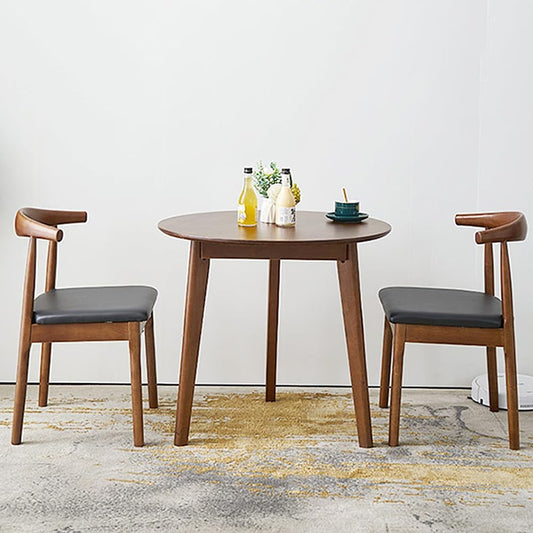 24" Round 3 Legs Casual Dining Table, Walnut Brown Rubberwood Coffee Table End Table Modern Leisure Table Small Dining Room Kitchen Furniture for Small Space