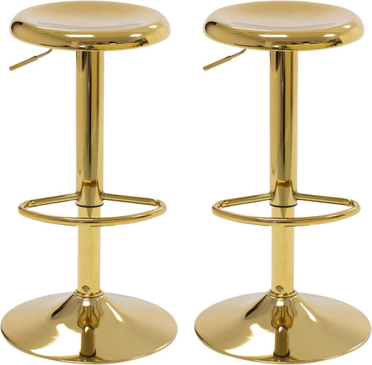Bar Stools - 2 Pack, Adjustable Swivel Height Counter Bar Stool, Modern Metal Barstools, Backless Barstool for Bar, Kitchen Island, Pub, Gold