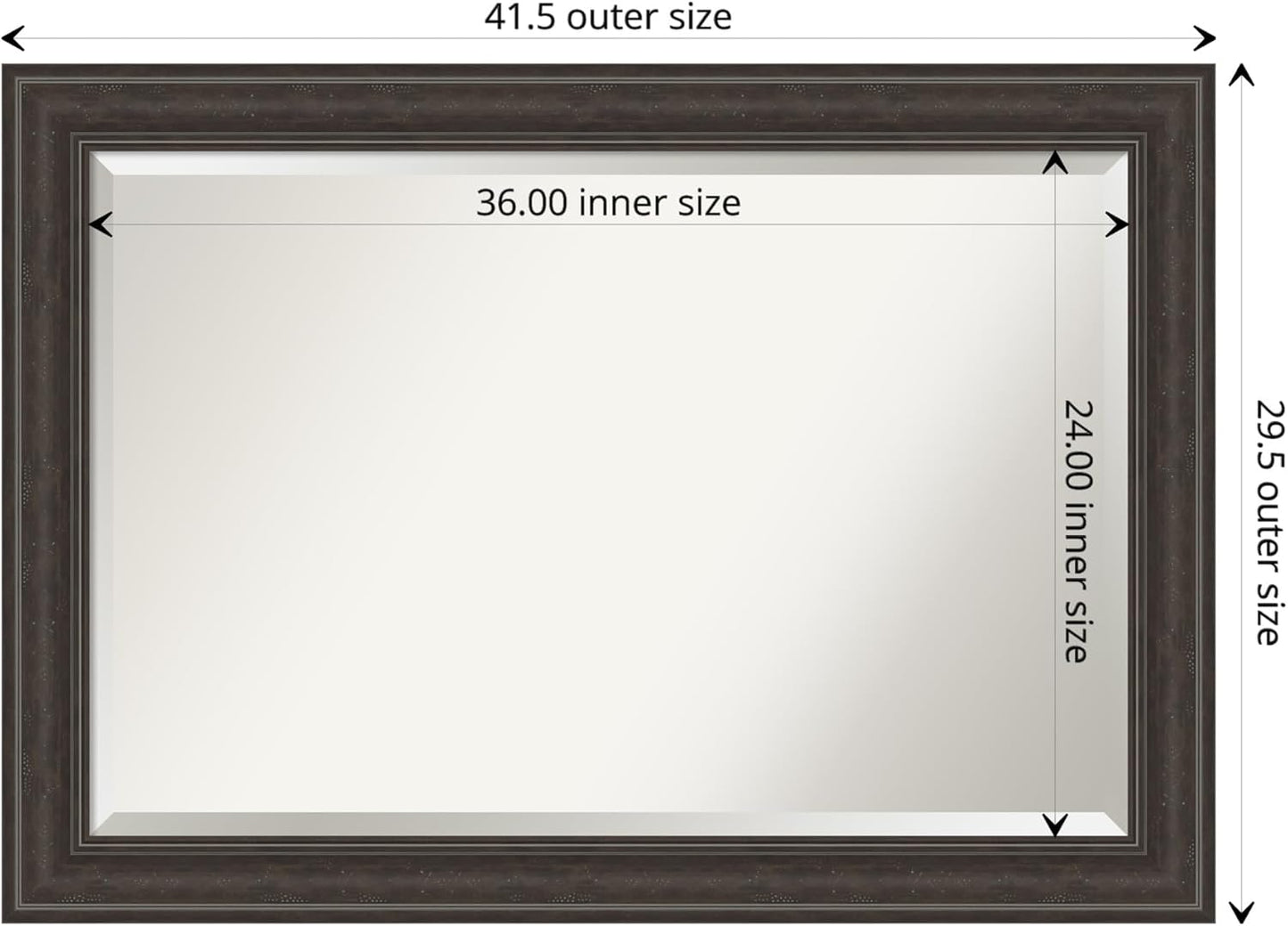 Amanti Art Brown Wall Mirror 30x42 Shipwreck Greywash Rectangle Bathroom Mirror for Wall Decor Living Room, Large Traditional Frame, Hangs Horizonally and Vertically, Bathroom Decor, Beveled Edge