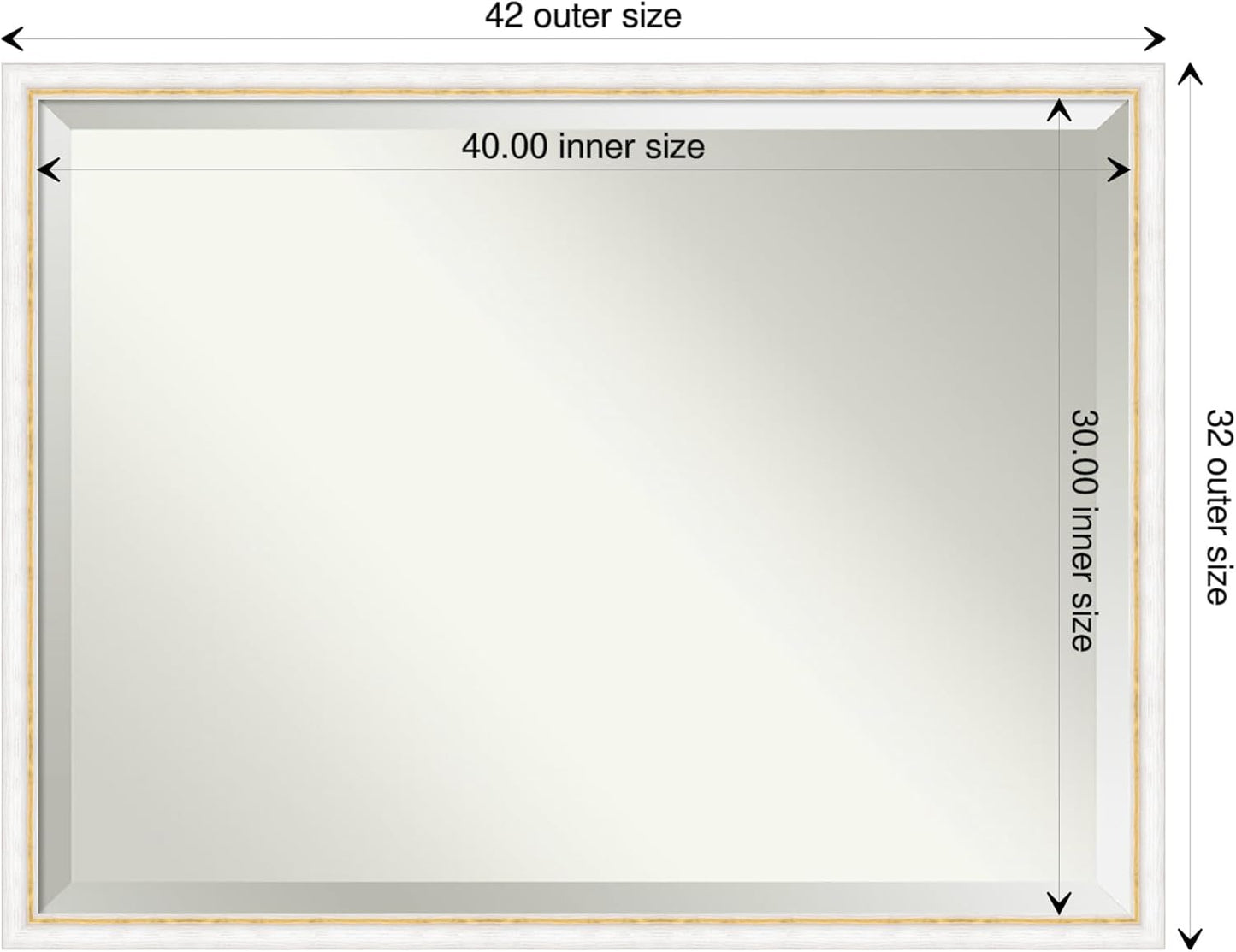 Amanti Art White Bathroom Mirror for Over Sink, 32x42 Morgan White Gold Rectangle Vanity Mirror, X-Large Modern Contemporary Wood Frame, Hangs Horizonally and Vertically, Bathroom Wall Decor, Beveled