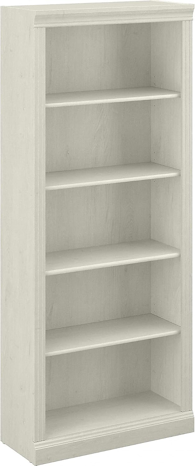 Bush Furniture Saratoga Tall 5 Shelf Bookcase in Linen White Oak, Home Office Organizer, Vertical Storage Solution for Books and Office Supplies, Tall Bookshelf