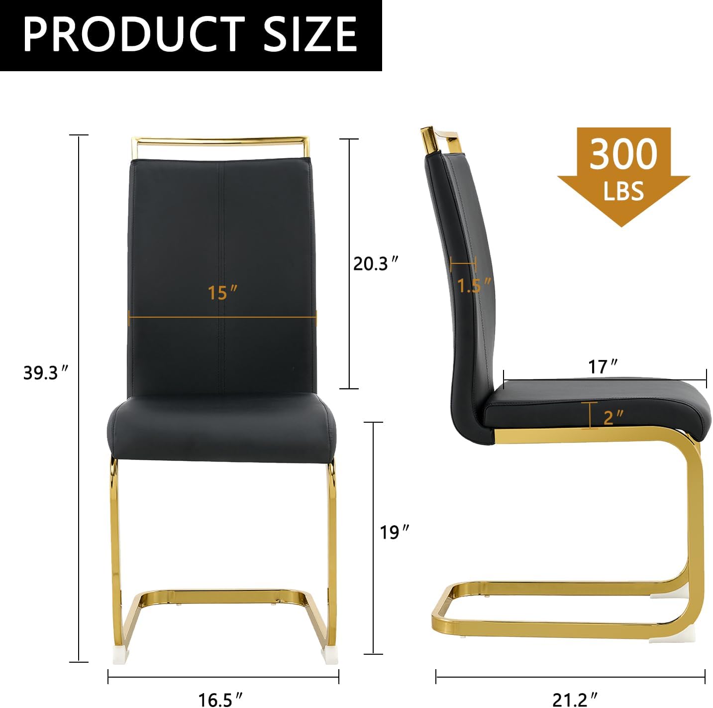 Modern Dining Chairs Set of 4,High Back Black Kitchen Chairs,Faux Leather Side Chair with Gold Plated Metal Legs,Easy to Clean Upholstered Dining Chairs,Ideal for Living Room(Gold Leg)