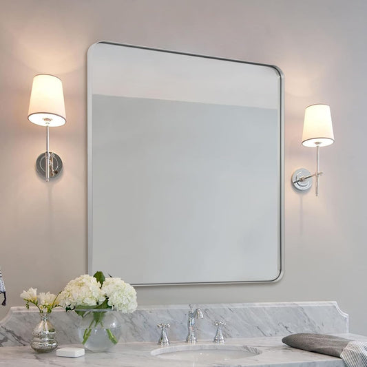 ANDY STAR Chrome Bathroom Mirrors for Over Sink, 36x40 Inch Polished Silver Mirror for Wall, Rectangular Metal Framed Vanity Mirror -Modern Clean Design with Superior Stainless Steel Frame