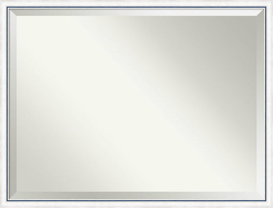 Amanti Art White Bathroom Mirror for Over Sink, 32x42 Morgan White Blue Rectangle Vanity Mirror, X-Large Modern Contemporary Wood Frame, Hangs Horizonally and Vertically, Bathroom Wall Decor, Beveled