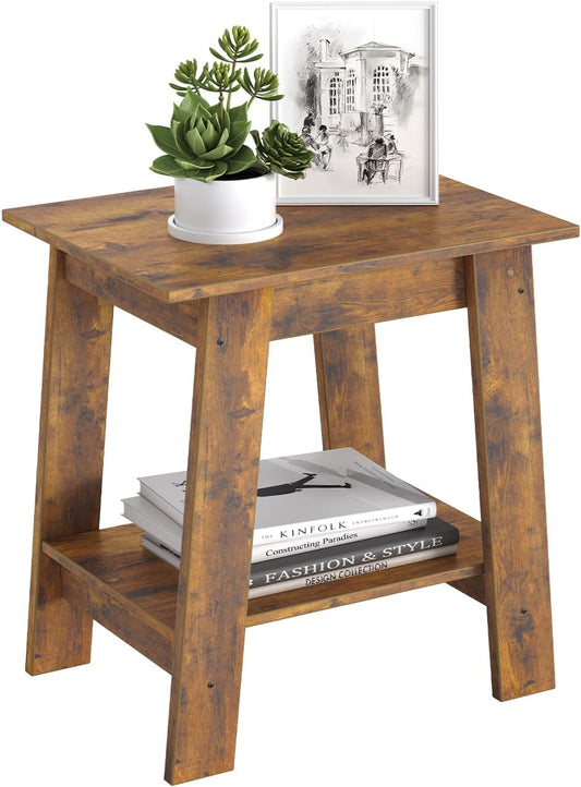 Garvee End Table, Side Table with 2-Tier Storage Shelf, Sofa Table for Small Space, Square Nightstand for Entryway, Farmhouse, Living Room, Easy Assembly, Rustic Brown