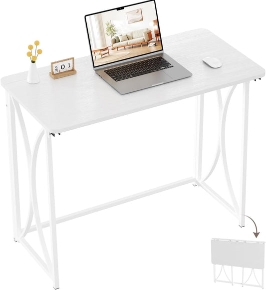 Foldable Desk, 31.5" Small Desk for Bedroom, Space Saving Folding Computer Desk for Home Office, Easy Assembly, White