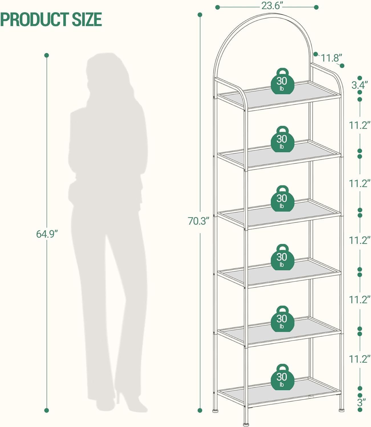 Bookcase Bookshelf, Tempered Glass Bookshelves, Slim Shelving Unit for Bedroom, Bathroom, Home Office, Steel Frame, 6 Tier Gold BC21699G