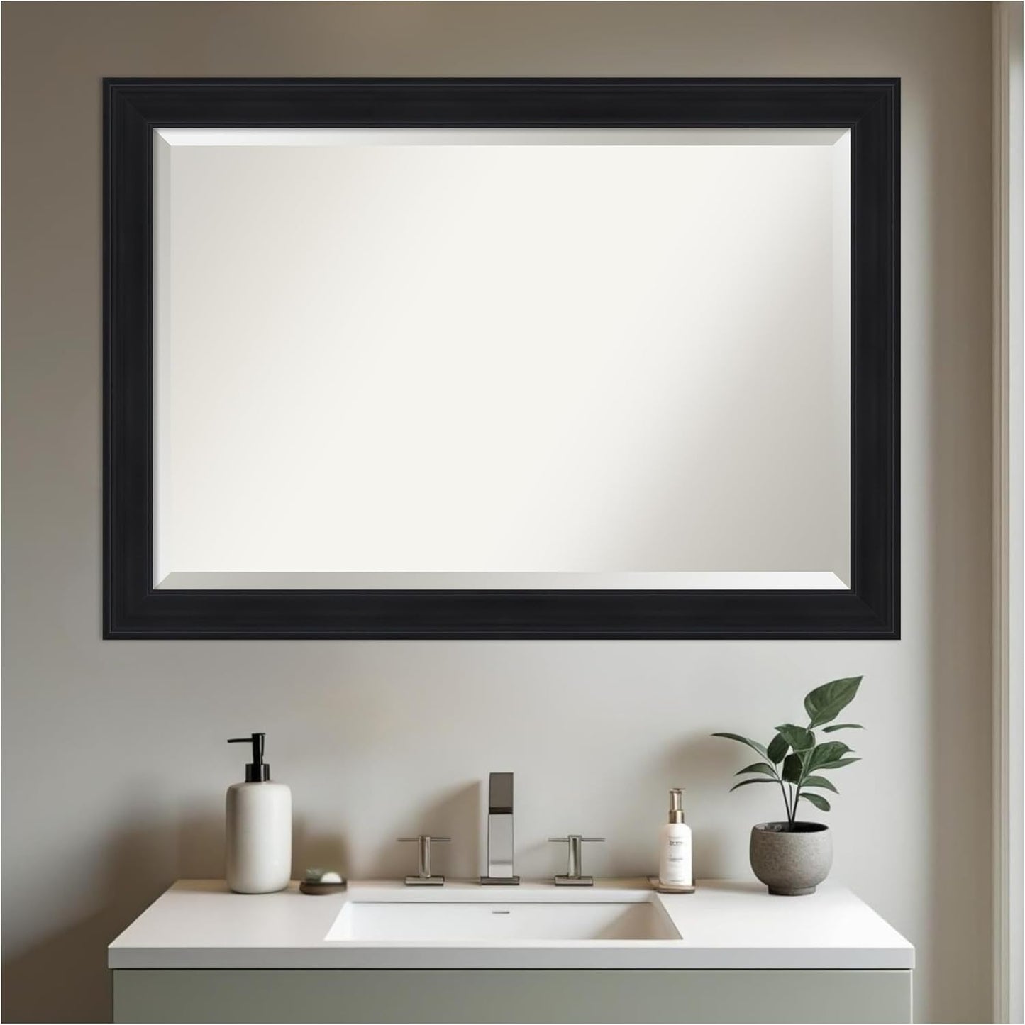 Amanti Art Black Bathroom Mirror for Over Sink, 29x41 Abbey Black Rectangle Vanity Mirror, Large Traditional Frame, Hangs Horizonally and Vertically, Bathroom Wall Decor, Beveled Edge