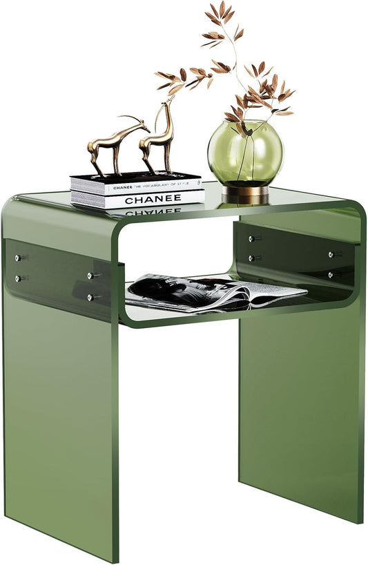 Clear Acrylic End Table 2-Tier Bedside Nightstand for Living Room Bedroom (1, Green)