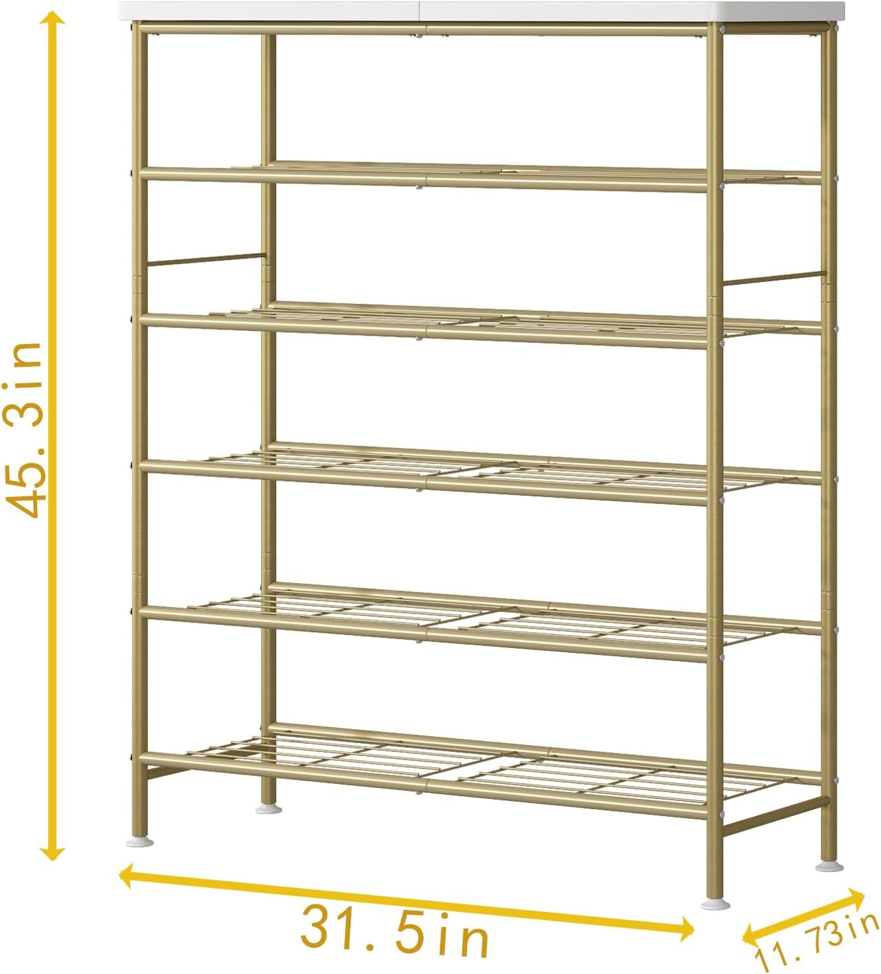 Shoe Rack Organizer 6 Tier for Closet Entryway Free Standing Metal Storage Shoe Shelf with MDF Top Board，Gold