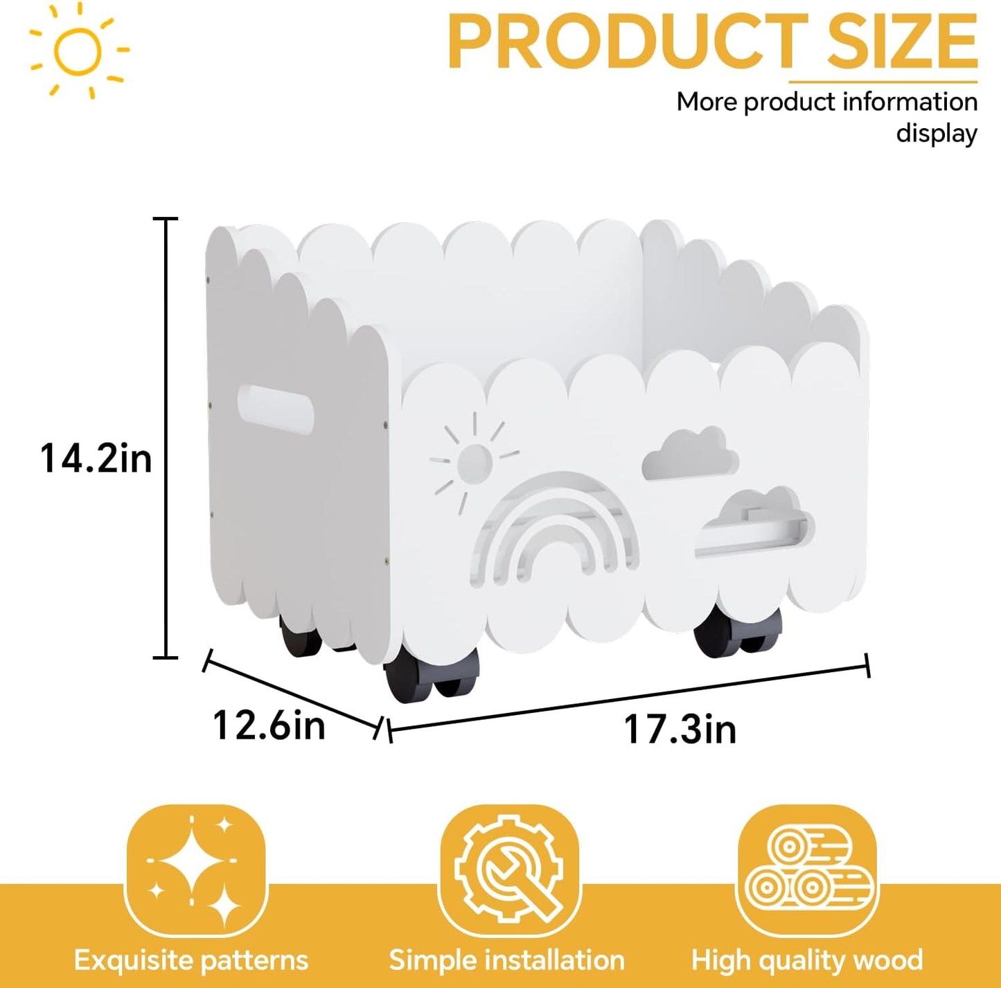 Wood Kids Bookshelf, Montessori Bookshelf, With 2 Adjustable Dividers, 4 Wheels Suitable Kids Rooms, Nursery & Classroom, Book Shelf For Kids Rooms, Toddler Book Rack, Nursery Book Shelves White
