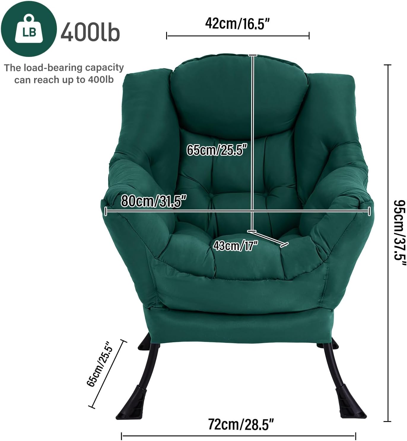 Lazy Chair, Reading Armchair, Large Modern Lounge Accent Chair, Leisure Sofa Chair for Living Room, Bedroom, Dorm Room (Dark Green)