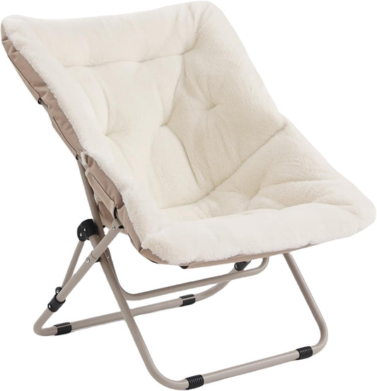 Tiita Comfy Folded Chair, Soft Faux Fur Oversized Folding Accent Chair, Lounge Lazy Chair for Kids Teens Adults, Metal Frame Moon Chair for Bedroom, Living Room, Dorm Rooms