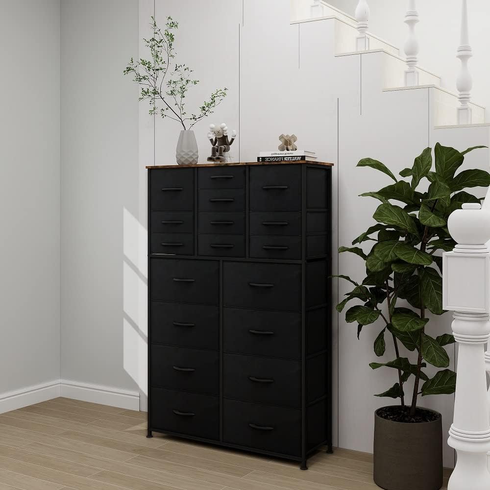 Dresser for Bedroom with 18 Drawers, Tall Fabric Storage Dresser, Chest of Drawers for Closet, Nursery, Bedside, Living Room, Laundry, Entryway, Hallway (Black)