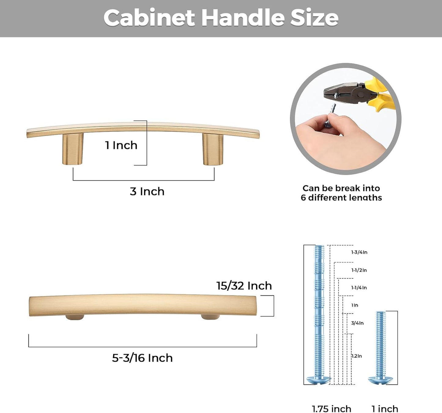 25 Pack Cabinet Handles 3" Hole Center - Curved Cabinet Pulls Champagne Bronze Drawer Pulls for Kitchen Cupboard Solid Handles for Dresser Drawer Arch Closet Hardware