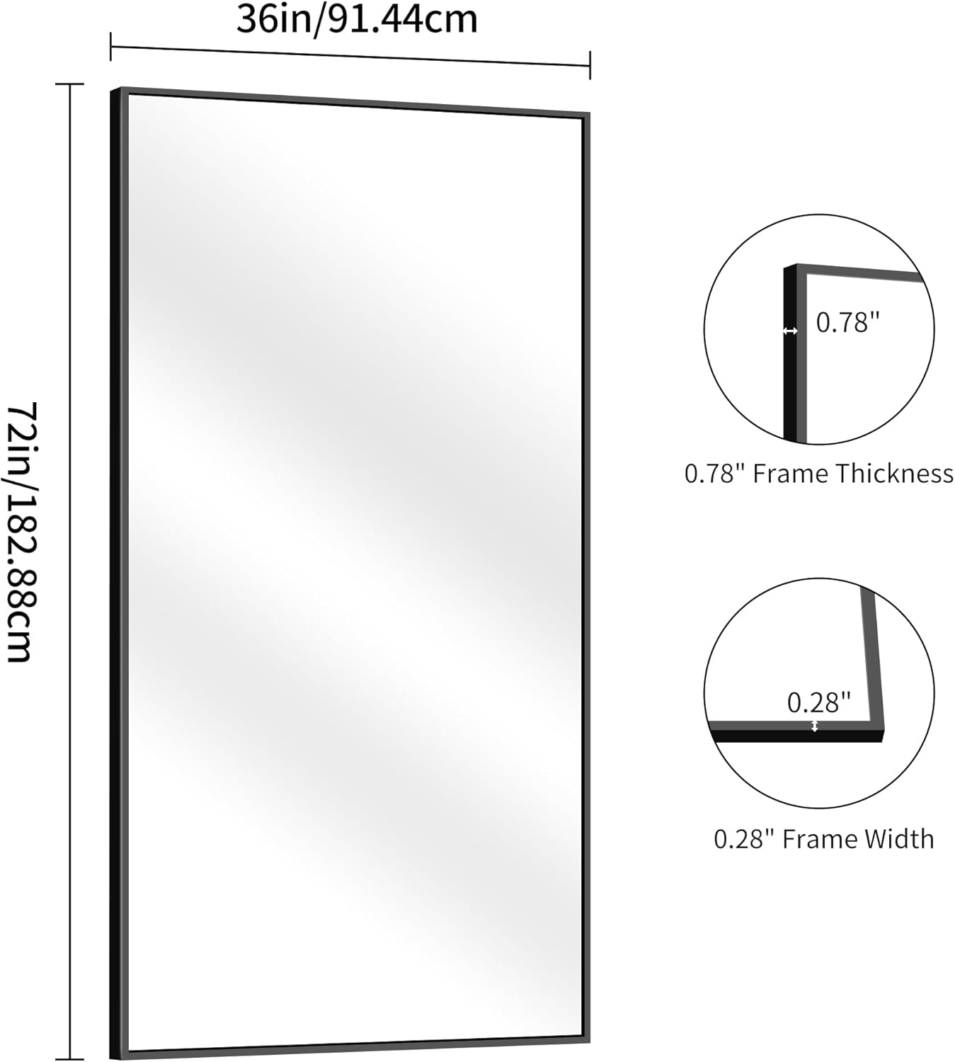 YIROMAN Bathroom Mirror 72"x36", Large Matte Black Bathroom Mirror for Over Sink with Aluminum Frame, Rectangular Vanity Mirror with Right Angle, Wall Mirror Hangs Horizontal or Vertical, Shatterproof