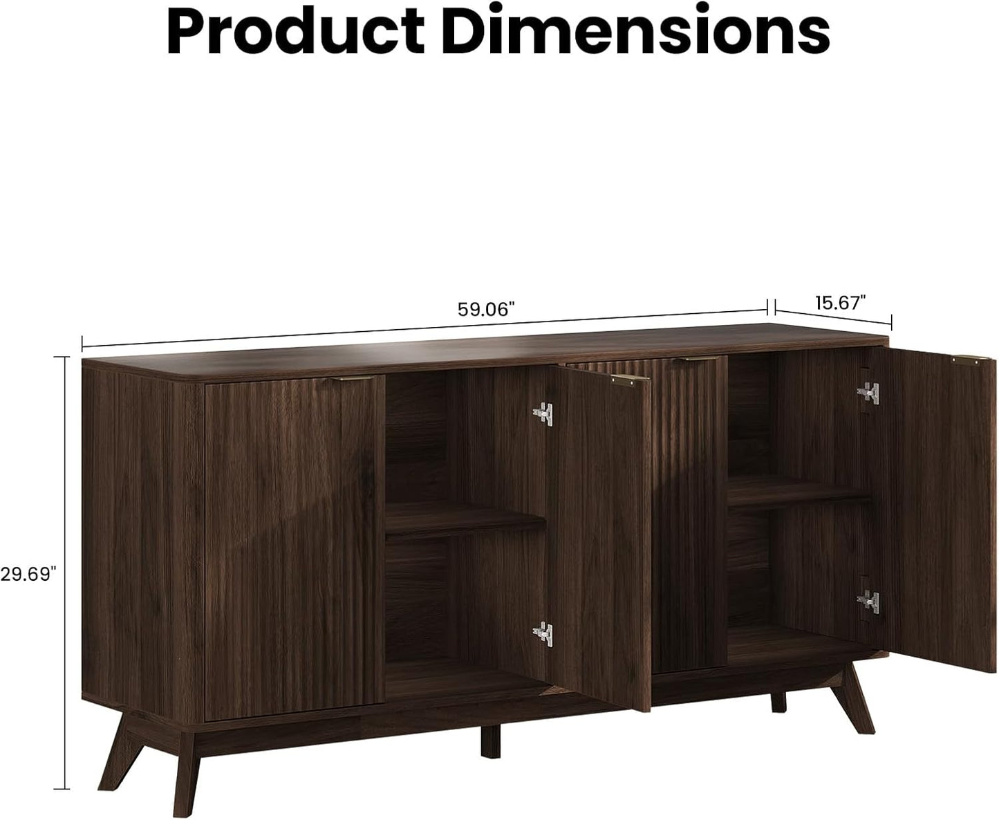 Buffet Cabinet with Storage, Fluted Multifunctional Storage Cabinet with 4 Doors, Sideboard Cabinet with Doors Modern Buffet Table Accent Coffee Bar Console Table,fluted buffet cabinet