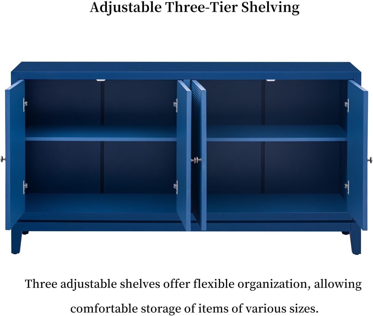 Merax 60" Sideboard Buffet Storage Cabinet with 4 Doors and Adjustable Shelves, Modern Wooden Accent Fluted Credenza Console Table for Kitchen, Dining, Living Room, Coffee Bar, Entryway, Navy Blue