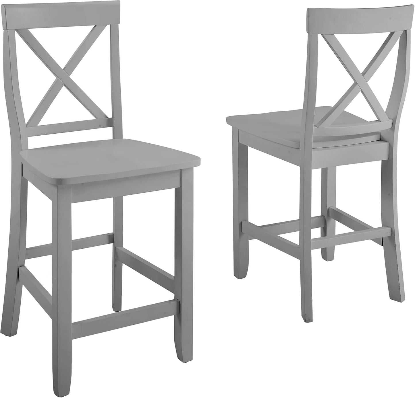 Crosley Furniture X-Back Wood Counter Height Bar Stools Set of 2, Gray, 24-inch
